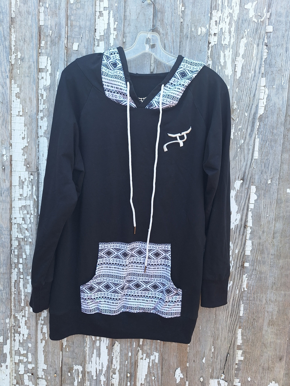 Ropesmart Black Hooded Women's Sweatshirt with Patterned Trim Size XXXL